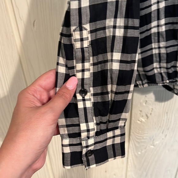 MADEWELL Arion Black and White Plaid Wrap Front Shirt, Size XS - Picture 5 of 10
